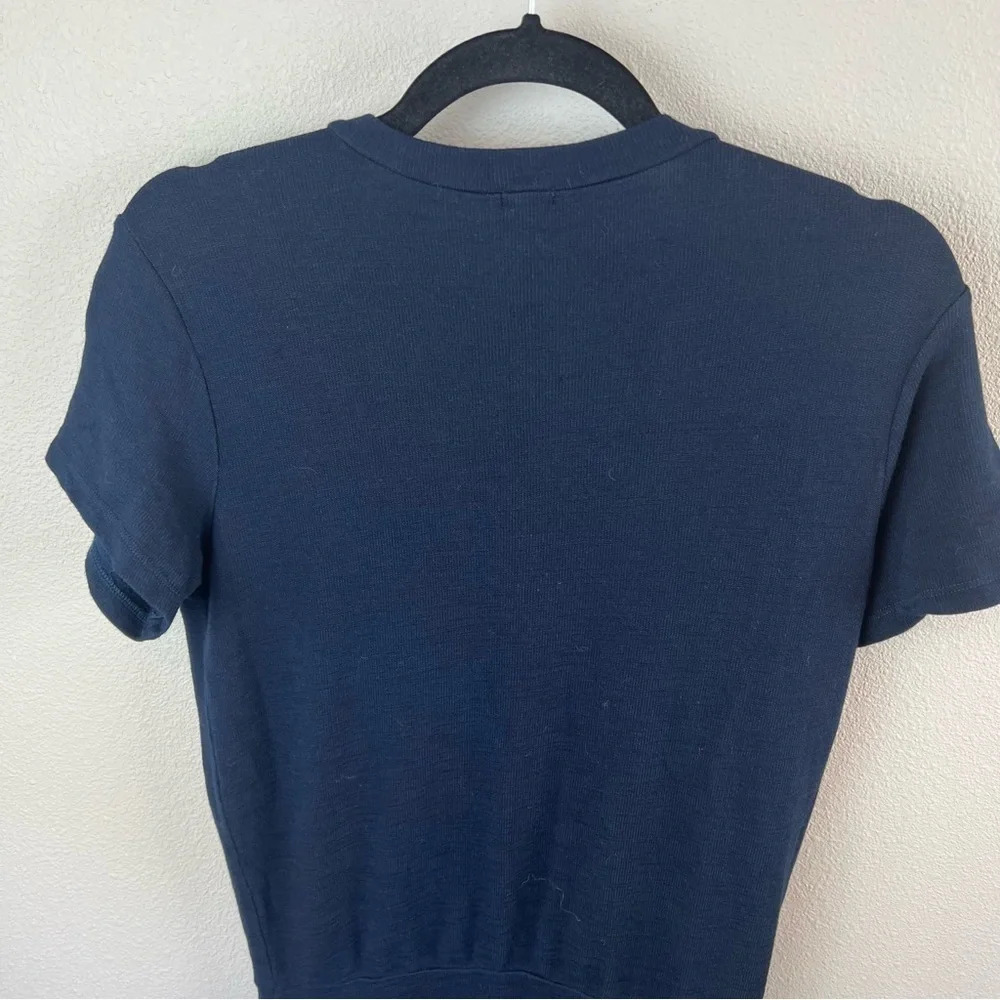 New MONROW NWT Supersoft Short Sleeve V-neck Dress w/Tie Inca Blue Women’s Large - Picture 12 of 13